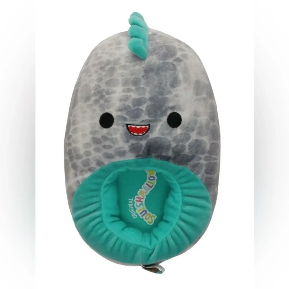 NWT Squishmallow Unisex Gray & Teal Dinosaur Plush Slippers - Size 4/5